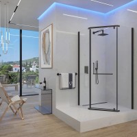 Душевой уголок Veconi Rovigo 90 x 90 см, дверь распашная, стекло прозрачное, профиль черный матовый, RV36B-90-01-C5