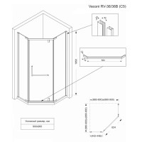 Душевой уголок Veconi Rovigo 90 x 90 см, дверь распашная, стекло прозрачное, профиль черный матовый, RV36B-90-01-C5
