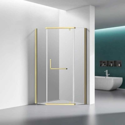 Душевой уголок Veconi Rovigo 90 x 90 х 195 см, дверь распашная, стекло прозрачное, профиль золото брашированное, RV36G-90-01-C5