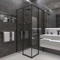 Душевой уголок Veconi Rovigo 100 x 100 см, дверь раздвижная, стекло прозрачное, профиль черный матовый, RV47B-100-01-C4