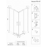 Душевой уголок Veconi Rovigo 80 x 80 см, дверь раздвижная, стекло прозрачное, профиль черный матовый, RV47B-80-01-C4