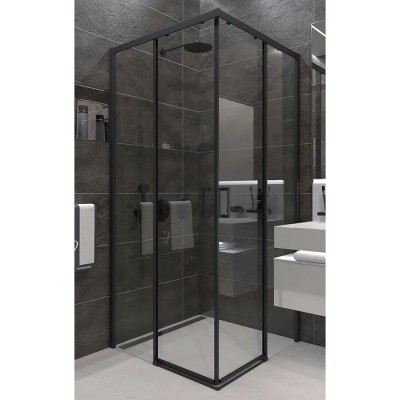 Душевой уголок Veconi Rovigo 90 x 90 см, дверь раздвижная, стекло прозрачное, профиль черный матовый, RV47B-90-01-C4