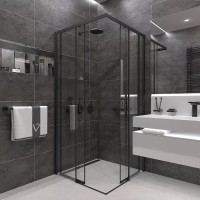 Душевой уголок Veconi Rovigo 90 x 90 см, дверь раздвижная, стекло прозрачное, профиль черный матовый, RV47B-90-01-C4