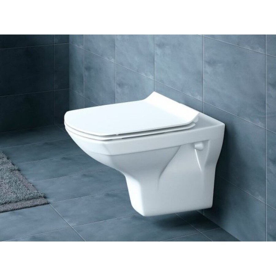 Подвесной безободковый унитаз Cersanit Carina XL Clean On DPL EO slim, крышка-сиденье с микролифтом, белый, S-MZ-CARINA-XL-COn-S-DL-w, 62955