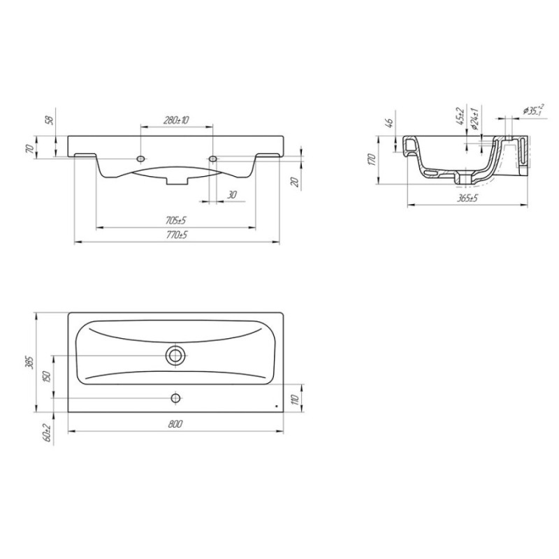 Раковина Cersanit Moduo Slim S-UM-MOD80SL/1 80 см, прямоугольная, белый, 60824