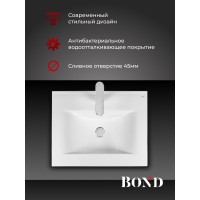 BOND S05-600 Раковина встраиваемая прямоугольная 60*46*17см белая с переливом