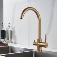 Смеситель для кухонной мойки Shevanik S128G, с подключением к фильтру, цвет золотой сатин