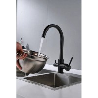Смеситель для кухонной мойки Shevanik S128H, с подключением к фильтру, цвет черный матовый