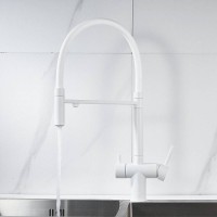 Смеситель для кухонной мойки Shevanik S178C, с гибким изливом, с подключением к фильтру, цвет белый матовый