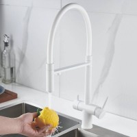 Смеситель для кухонной мойки Shevanik S178C, с гибким изливом, с подключением к фильтру, цвет белый матовый