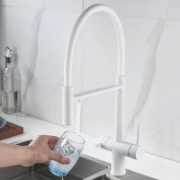Смеситель для кухонной мойки Shevanik S178C, с гибким изливом, с подключением к фильтру, цвет белый матовый