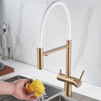 Смеситель для кухонной мойки Shevanik S178G, с гибким изливом, с подключением к фильтру, цвет золотой сатин/белый