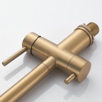 Смеситель для кухонной мойки Shevanik S178G, с гибким изливом, с подключением к фильтру, цвет золотой сатин/белый