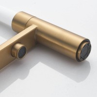 Смеситель для кухонной мойки Shevanik S178G, с гибким изливом, с подключением к фильтру, цвет золотой сатин/белый