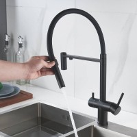 Смеситель для кухонной мойки Shevanik S178H, с гибким изливом, с подключением к фильтру, цвет черный матовый