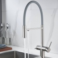 Смеситель для кухонной мойки Shevanik S178L, с гибким изливом, с подключением к фильтру, цвет сатин/серый
