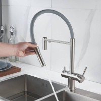 Смеситель для кухонной мойки Shevanik S178L, с гибким изливом, с подключением к фильтру, цвет сатин/серый