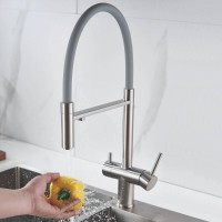 Смеситель для кухонной мойки Shevanik S178L, с гибким изливом, с подключением к фильтру, цвет сатин/серый