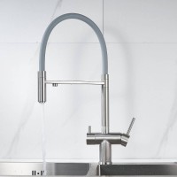 Смеситель для кухонной мойки Shevanik S178L, с гибким изливом, с подключением к фильтру, цвет сатин/серый