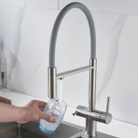 Смеситель для кухонной мойки Shevanik S178L, с гибким изливом, с подключением к фильтру, цвет сатин/серый