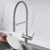 Смеситель для кухонной мойки Shevanik S178L, с гибким изливом, с подключением к фильтру, цвет сатин/серый
