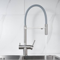 Смеситель для кухонной мойки Shevanik S178L, с гибким изливом, с подключением к фильтру, цвет сатин/серый