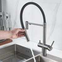 Смеситель для кухонной мойки Shevanik S178T, с гибким изливом, с подключением к фильтру, цвет вороненая сталь, gunmetal/черный