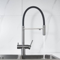 Смеситель для кухонной мойки Shevanik S178T, с гибким изливом, с подключением к фильтру, цвет вороненая сталь, gunmetal/черный