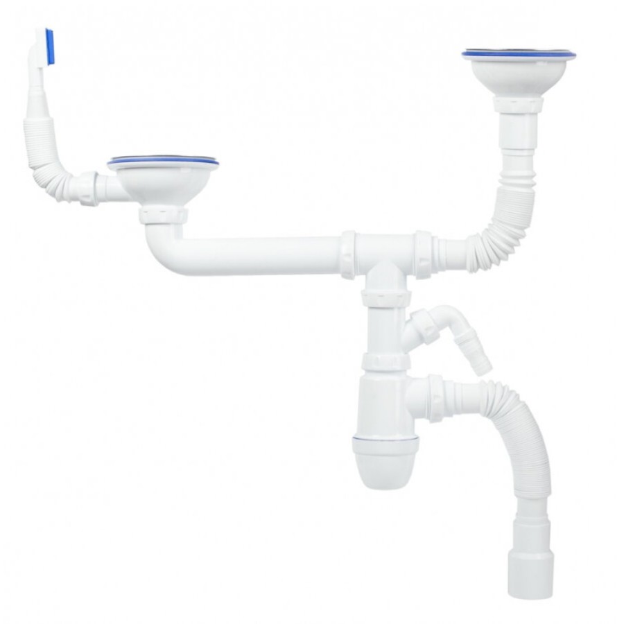 Сифон для двойной мойки Iddis Kitchen Line с выпуском 3 1/2 с переливом и отводом, хром, S21UPS0i84