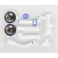 Сифон для двойной мойки Iddis Kitchen Line с выпуском 3 1/2 с переливом и отводом, хром, S21UPS0i84