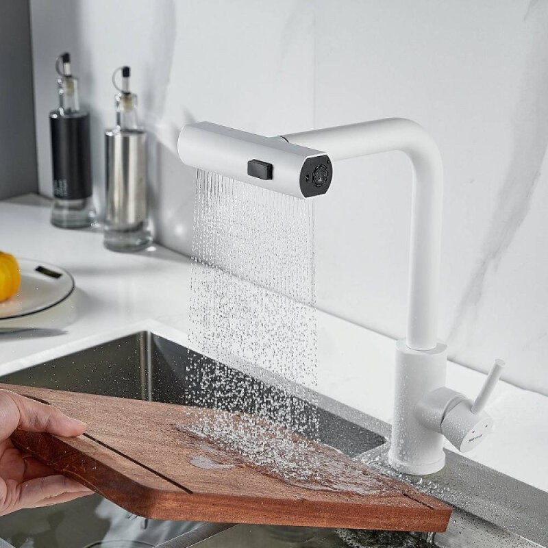 Смеситель для кухонной мойки Shevanik S263C, с выдвижным изливом, цвет белый матовый