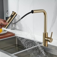 Смеситель для кухонной мойки Shevanik S263G, с выдвижным изливом, цвет золотой сатин