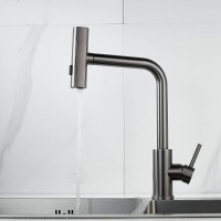 Смеситель для кухонной мойки Shevanik S263T, с выдвижным изливом, вороненая сталь, gunmetal