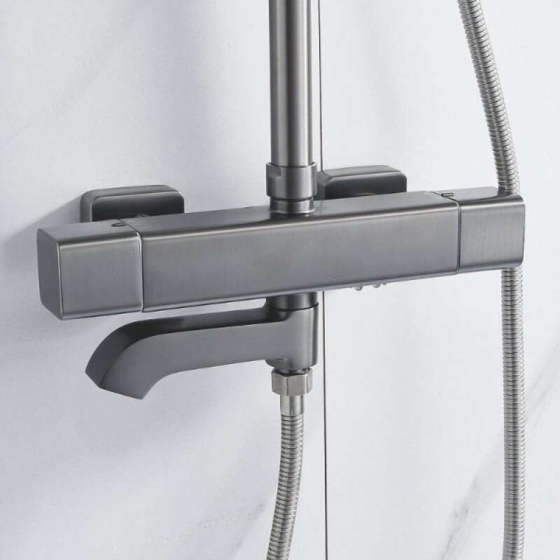 Душевая система Shevanik S3096T, термостатическая, вороненая сталь, gunmetal