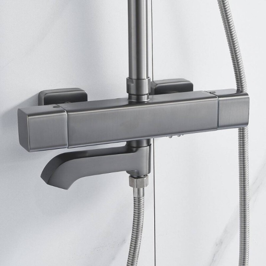 Душевая система Shevanik S3096T, термостатическая, вороненая сталь, gunmetal