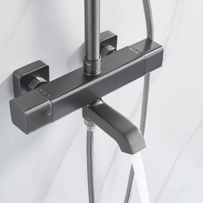 Душевая система Shevanik S3096T, термостатическая, вороненая сталь, gunmetal