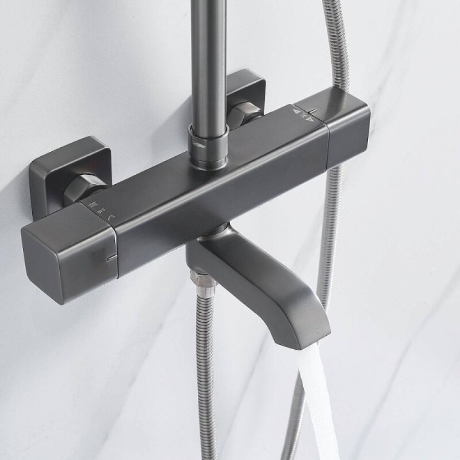 Душевая система Shevanik S3096T, термостатическая, вороненая сталь, gunmetal