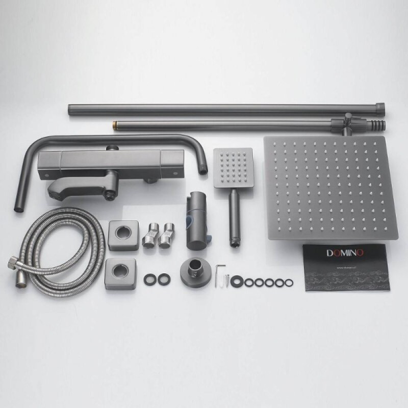 Душевая система Shevanik S3096T, термостатическая, вороненая сталь, gunmetal