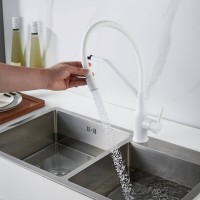 Смеситель для кухонной мойки Shevanik S343C-1, с гибким изливом, цвет белый матовый