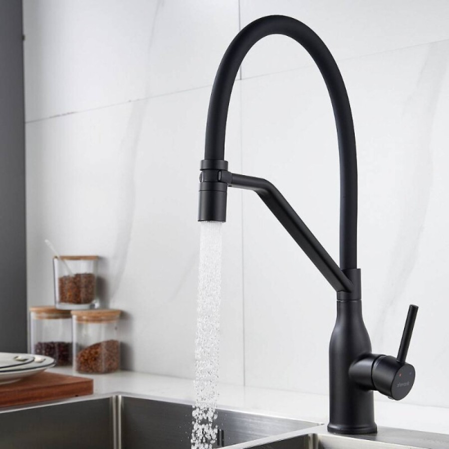 Смеситель для кухонной мойки Shevanik S343H-3, с гибким изливом, цвет черный матовый