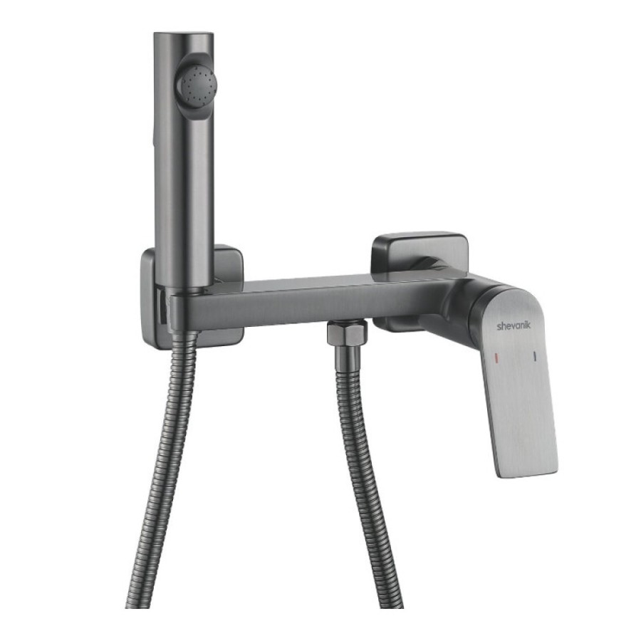 Гигиенический душ Shevanik S4105T-1, со смесителем, вороненая сталь, gunmetal