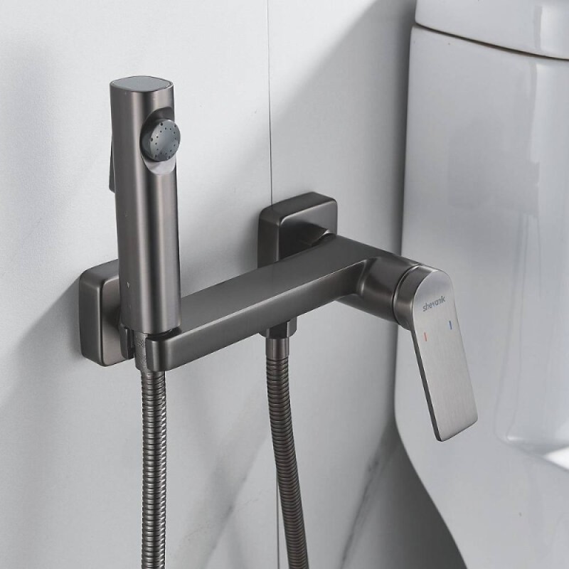 Гигиенический душ Shevanik S4105T-1, со смесителем, вороненая сталь, gunmetal