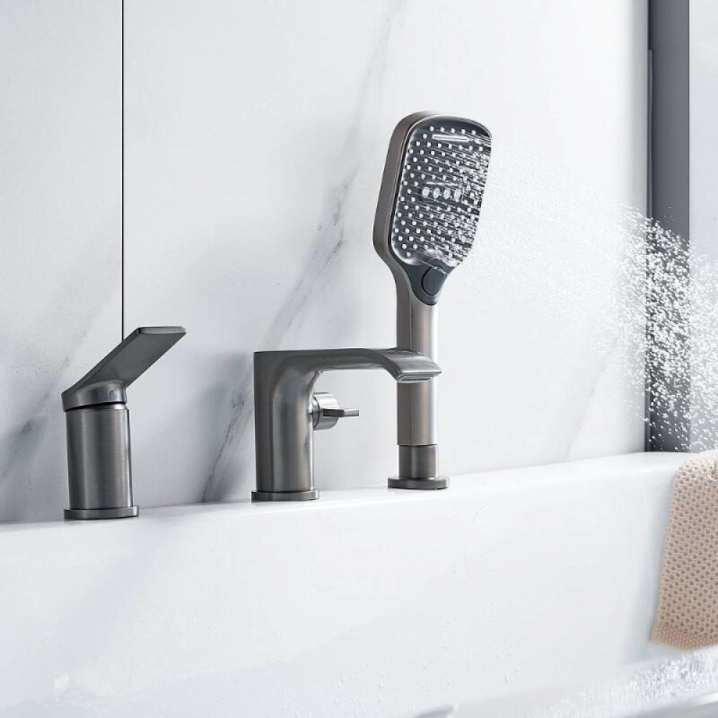 Смеситель для ванны и душа Shevanik S4112T, на борт ванны, вороненая сталь, gunmetal