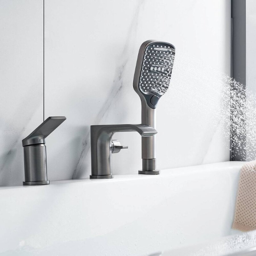 Смеситель для ванны и душа Shevanik S4112T, на борт ванны, вороненая сталь, gunmetal