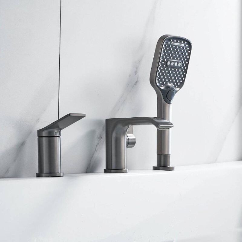 Смеситель для ванны и душа Shevanik S4112T, на борт ванны, вороненая сталь, gunmetal