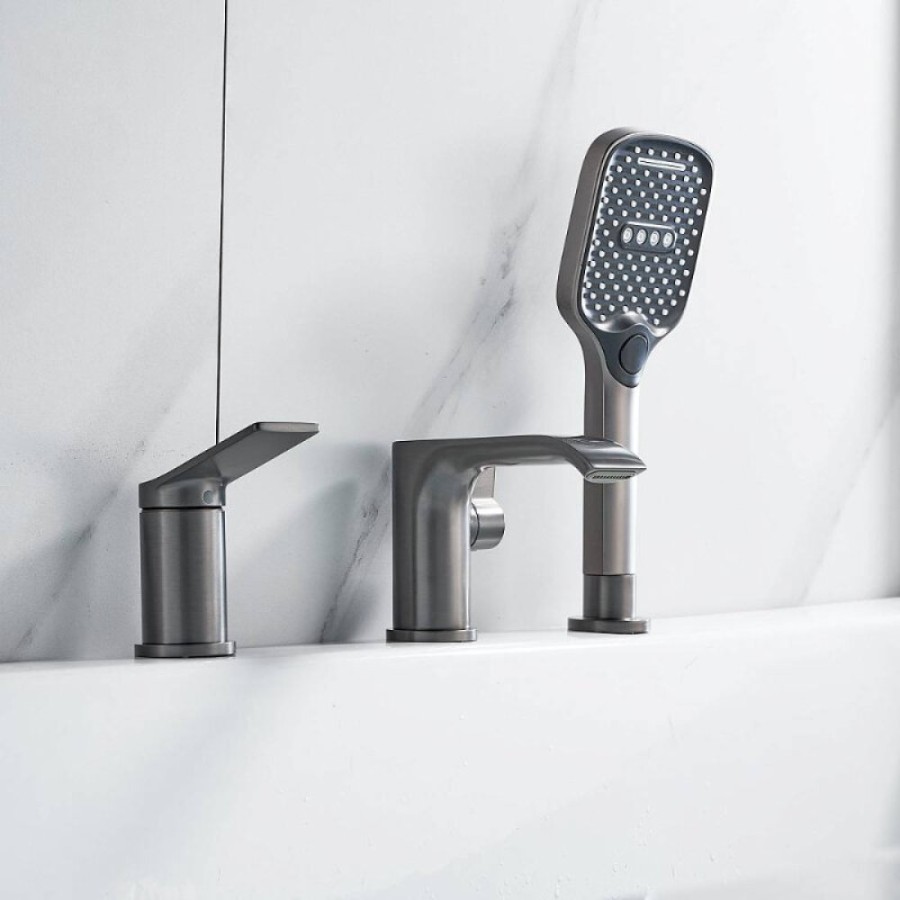 Смеситель для ванны и душа Shevanik S4112T, на борт ванны, вороненая сталь, gunmetal