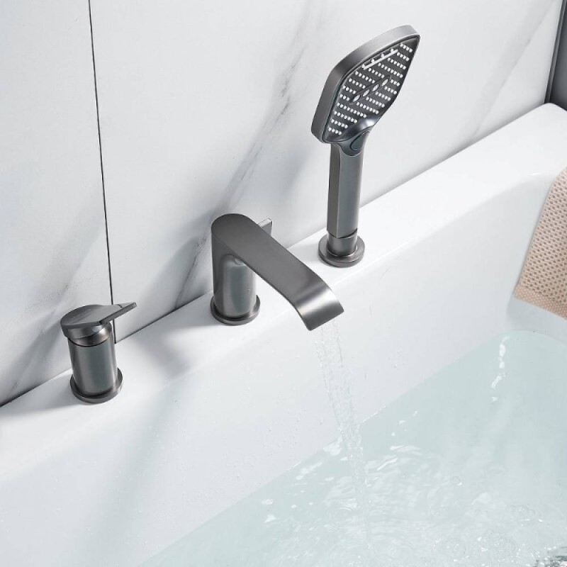 Смеситель для ванны и душа Shevanik S4112T, на борт ванны, вороненая сталь, gunmetal