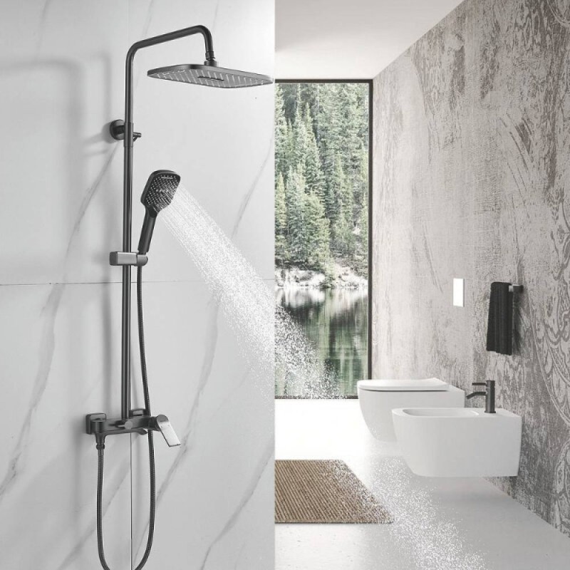 Душевая система Shevanik S4136T, вороненая сталь, gunmetal