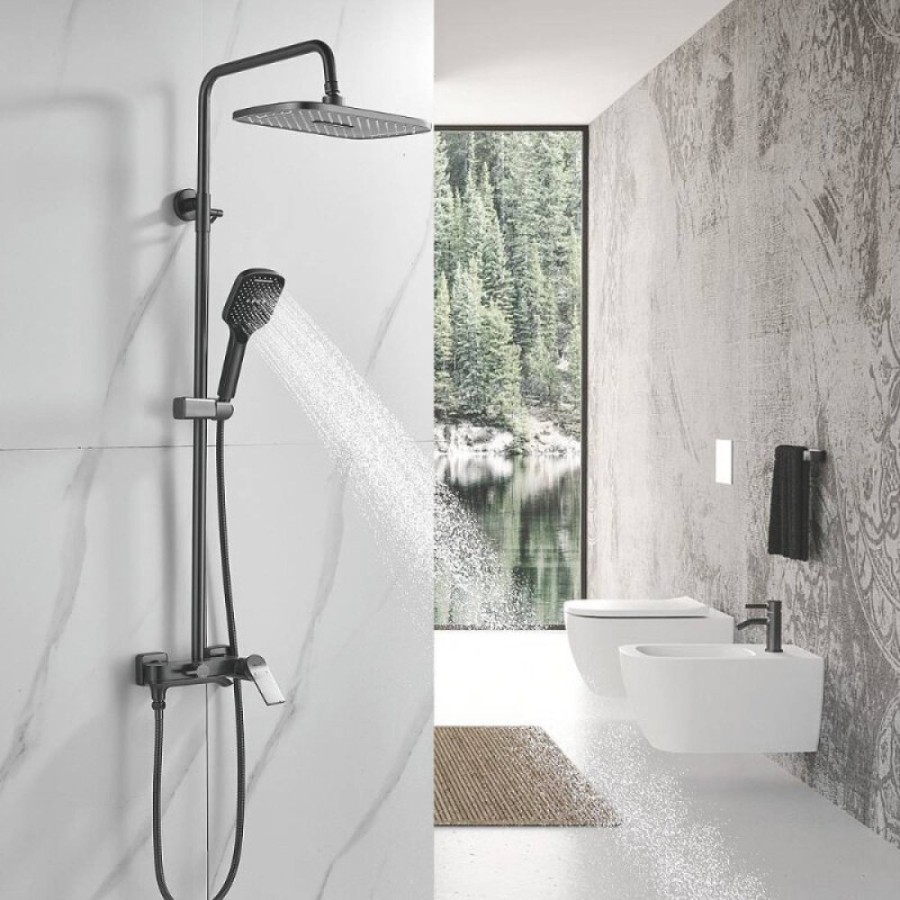 Душевая система Shevanik S4136T, вороненая сталь, gunmetal