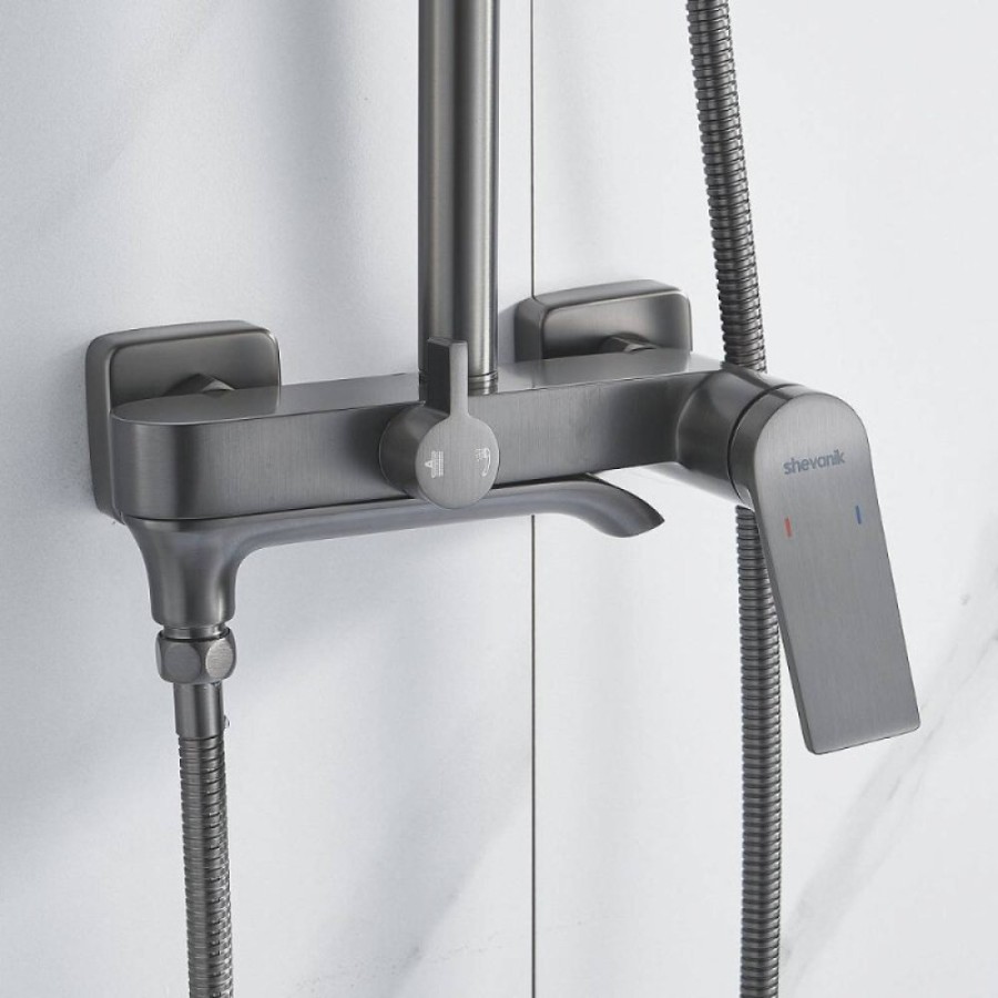 Душевая система Shevanik S4136T, вороненая сталь, gunmetal